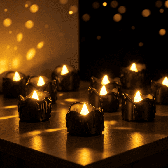 Halloween decorations-12 Pack Black Dripping Flameless LED Tea Lights, 1.58" x 1.2" Battery Operated Fake Candles, 200 Hours Electric Votive Tealights for Halloween, Christmas Centerpieces