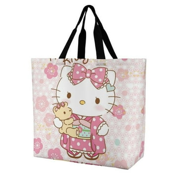 Hello Kitty Print Bag Shoulder Shopping Bag Canvas Tote Bag Large Grocery Bag Reusable Beach Handbag for Men Women