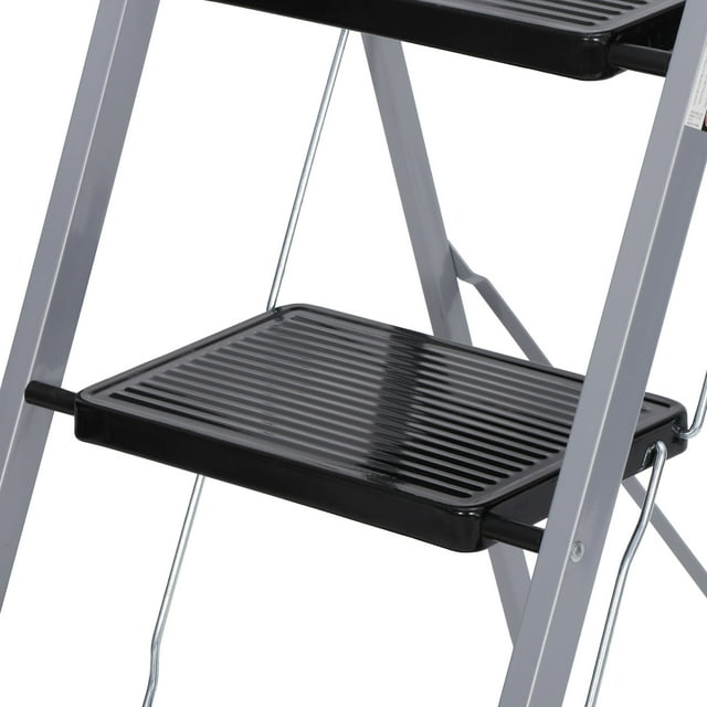 ZENY 3 Step Ladder Folding Step Stool Wide Anti-Slip Platform 330lbs Capacity, Silver