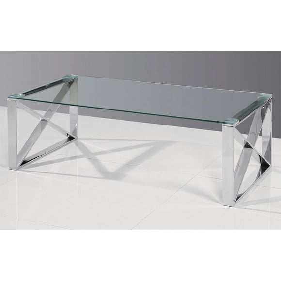 K-LIVING PATEK COFFEE TABLE WITH CLEAR GLASS TOP & CHROME POLISHED STAINLESS STEEL BASE