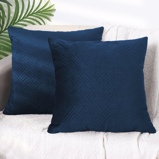 Funda de cojín tejida de terciopelo REGALWOVEN Pack de 2 Cuadrada Suave Funda decorativa de cojín Color azul oscuro 18" x 18"
