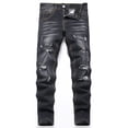 thumbnail image 2 of TIREOW Boys Skinny Ripped Denim Pants Elastic Slim Fit Fashionable Destroyed Jeans Zipper Button Down Denim Trousers, 2 of 6