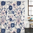 thumbnail image 2 of Navy Blue Floral Bathroom Shower Curtains with 12 Hooks Polyester Waterproof Shower Curtain for Stalls and Bathtubs Vintage Watercolor Botanical Flower Leaf Decorative Bathroom Curtain 36x72 Inches, 2 of 9