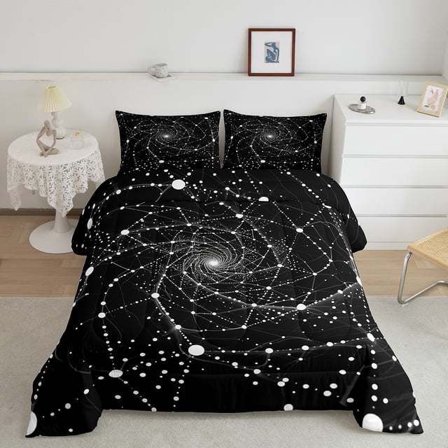 Erosebridal Neon Swirl Bedding Full Comforter Set, Mystic Geometric Down Comforter, Abstract Stripe Decor, Microfiber 3 Pieces