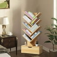 thumbnail image 5 of Mairbeon Modern Book Shelf Strong Bearing Capacity Space Saving with Drawer Book Storage 8-Tier Wooden Tree Bookshelf Living Room Decor, 5 of 10
