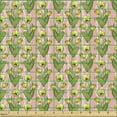 thumbnail image 2 of Ambesonne Tulips Fabric by the Yard Upholstery, Repeating Flowers on Stripes, 3 Yards, Blush Yellow and Olive Green, 2 of 5