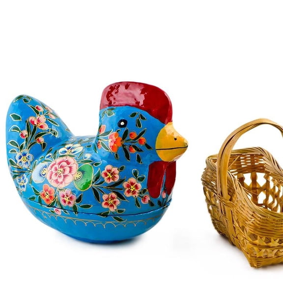 Fillable Wooden Chicken Keepsake Box With Floral Design 5 Inches Tall