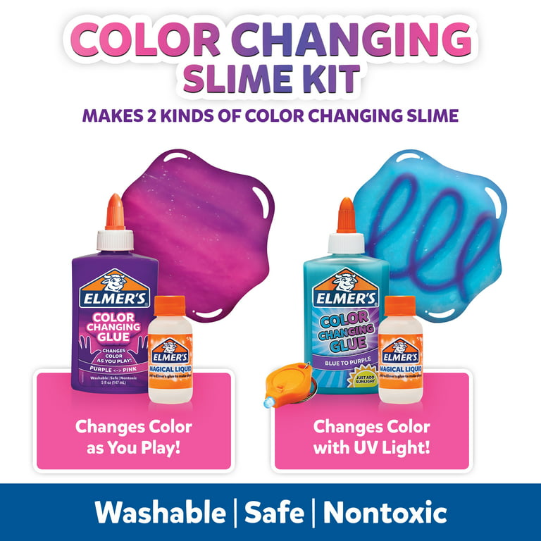  Elmer's Color Changing Slime Kit  Slime Supplies Include  Elmer's Color Changing Glue, Elmer's Magical Liquid Slime Activator, UV  Light, 5 Piece Kit, Blue/Purple + Yellow/Red : Toys & Games