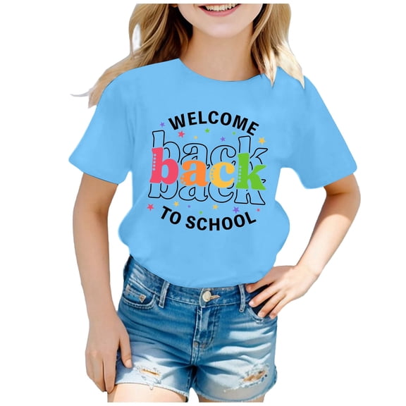 Bysome Boys Girls T Shirts Kids Back To School Graphic Short Sleeve Round Neck Tee Bright Comfortable Light Blue 8-9 Years