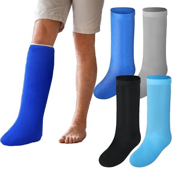 4 Pcs Leg Cast Cover, Bexikou Medium Short Cast Sock, Stretchy Leg Cast Sleeve for Adults Men Women, Plaster Cast Protector Anti-Scratch (4 Colors)