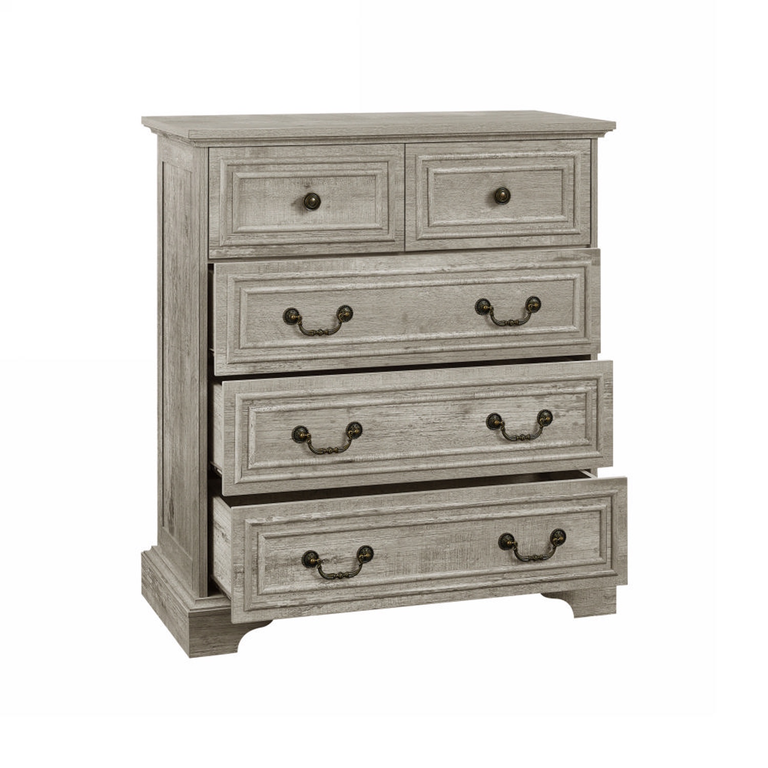 PORKISS 5 Drawer Dresser for Bedroom, Wood Chest of Drawers with Metal Handle, Farmhouse Modern Storage Cabinet Dresser Organizer for Living Room, Closet, Hallway, Grey