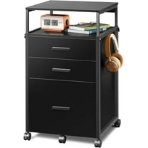 File Cabinet with Storage Drawers, Rolling Printer Stand with Adjustable Shelves, Wood Filing Cabinet for Home Office, Black