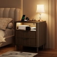 thumbnail image 4 of 18" Wide Fluted Nightstand Set of 2 with Charging Station Modern Wood Bedside Table with 2 Drawers and Open Shelf, Mid Century End Table for Bedroom Living Room Office, Walnut, 4 of 10