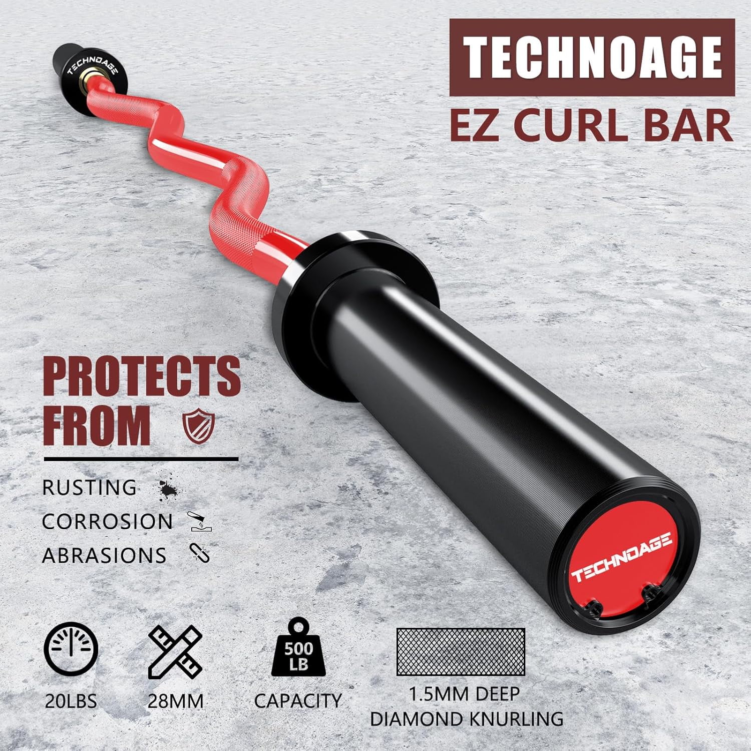 Tuekys 47 Inch Barbell Bar for Weightlifting and Powerlifting, Weight Bar for 500lbs Capacity, EZ Curl Bar Fit 2" Standard Weight Plates