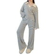 thumbnail image 6 of Lounge Sets for Women 2 Piece Sweater Sets Striped Long Sleeve Pullover Top Matching Set Fall Outfits Blue S, 6 of 6