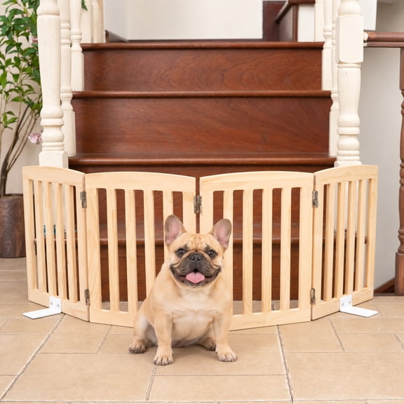 CheerPals 4-Panel Freestanding Wooden Dog Gate, Foldable, 50.4 x 16.8 In, Natural