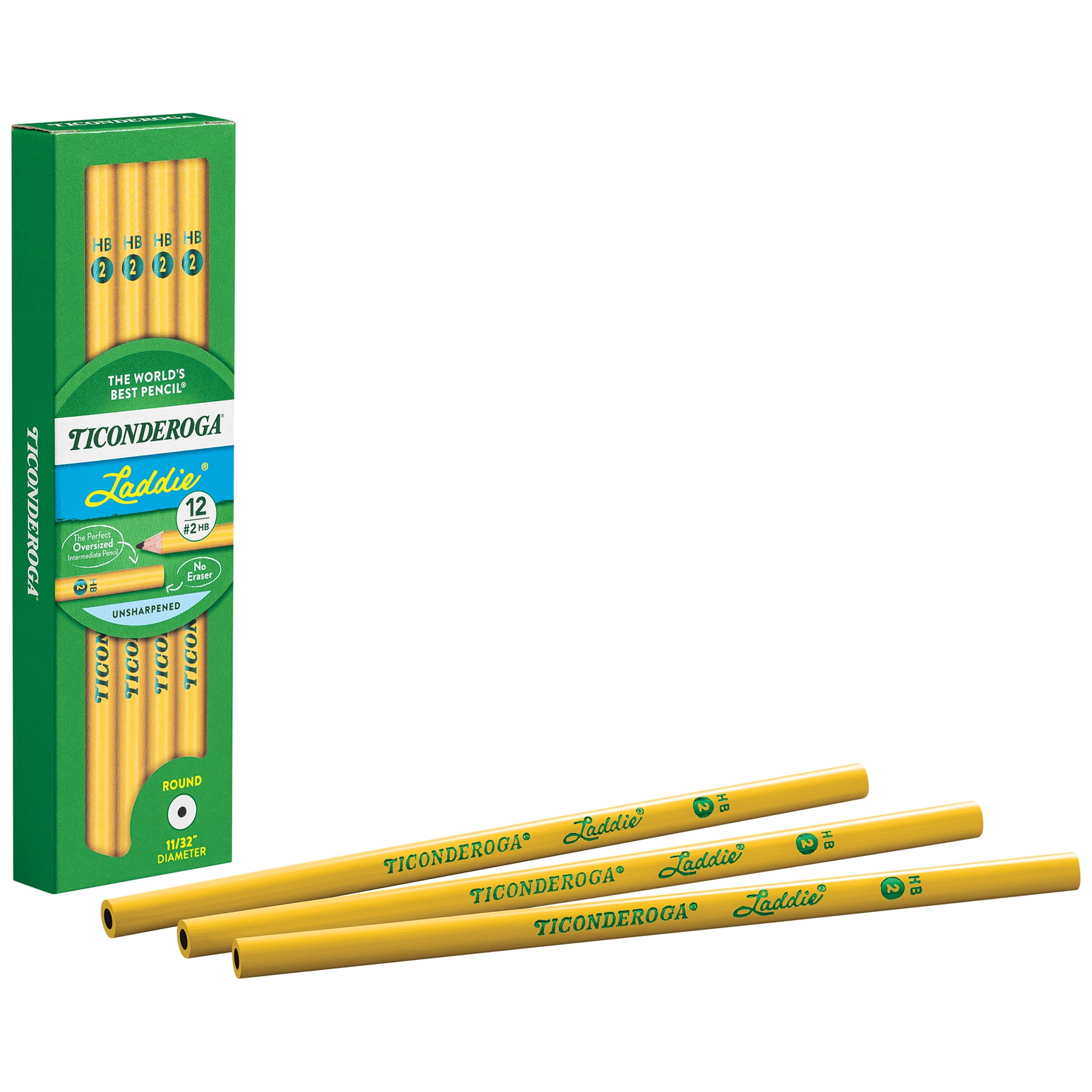 Ticonderoga Laddie Wood-Cased Pencils, #2 HB Soft, Yellow, 12 Per Pack, 3 Packs