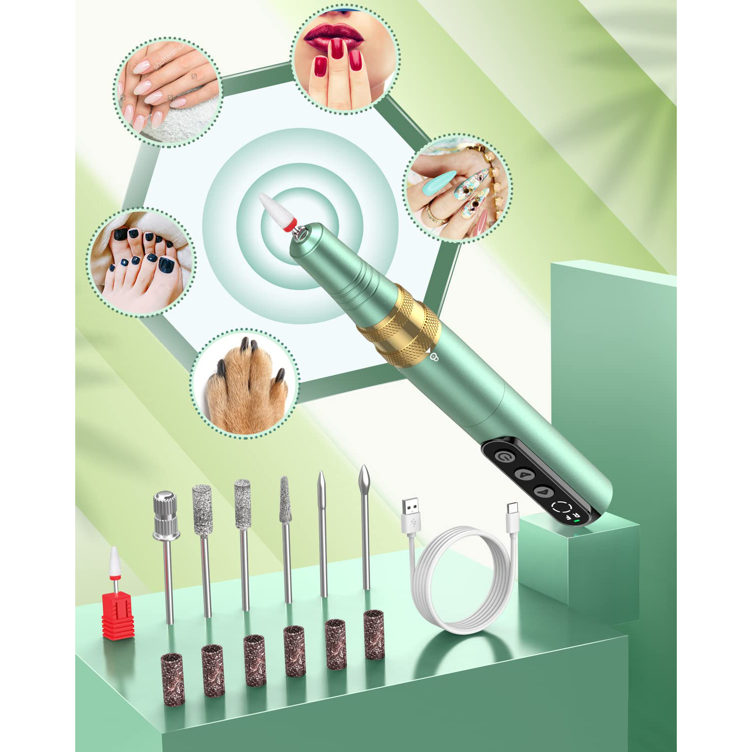 Portable Electric Nail Drill, Inbuty Professional Cordless Nail Drill Kit 35000 RPM Forward & Reverse Design Nail File Set for Acrylic Nails/DIY Manicure & Pedicure