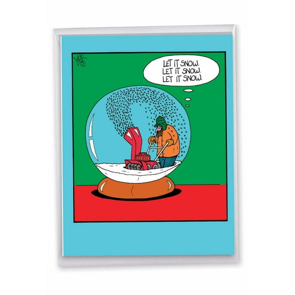 1 Large Funny Christmas Card (8.5 x 11 Inch) - Snowglobe Blower Merry Christmas J7086XSG