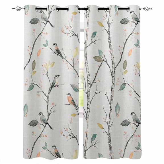 Vintage Botanical Blackout Curtains 84 Inches Long for Bedroom, Birds Branch Watercolor Leaf Thermal Insulated Room Darkening Black Out Window Curtain Panels Grommet Drapes for Living Room