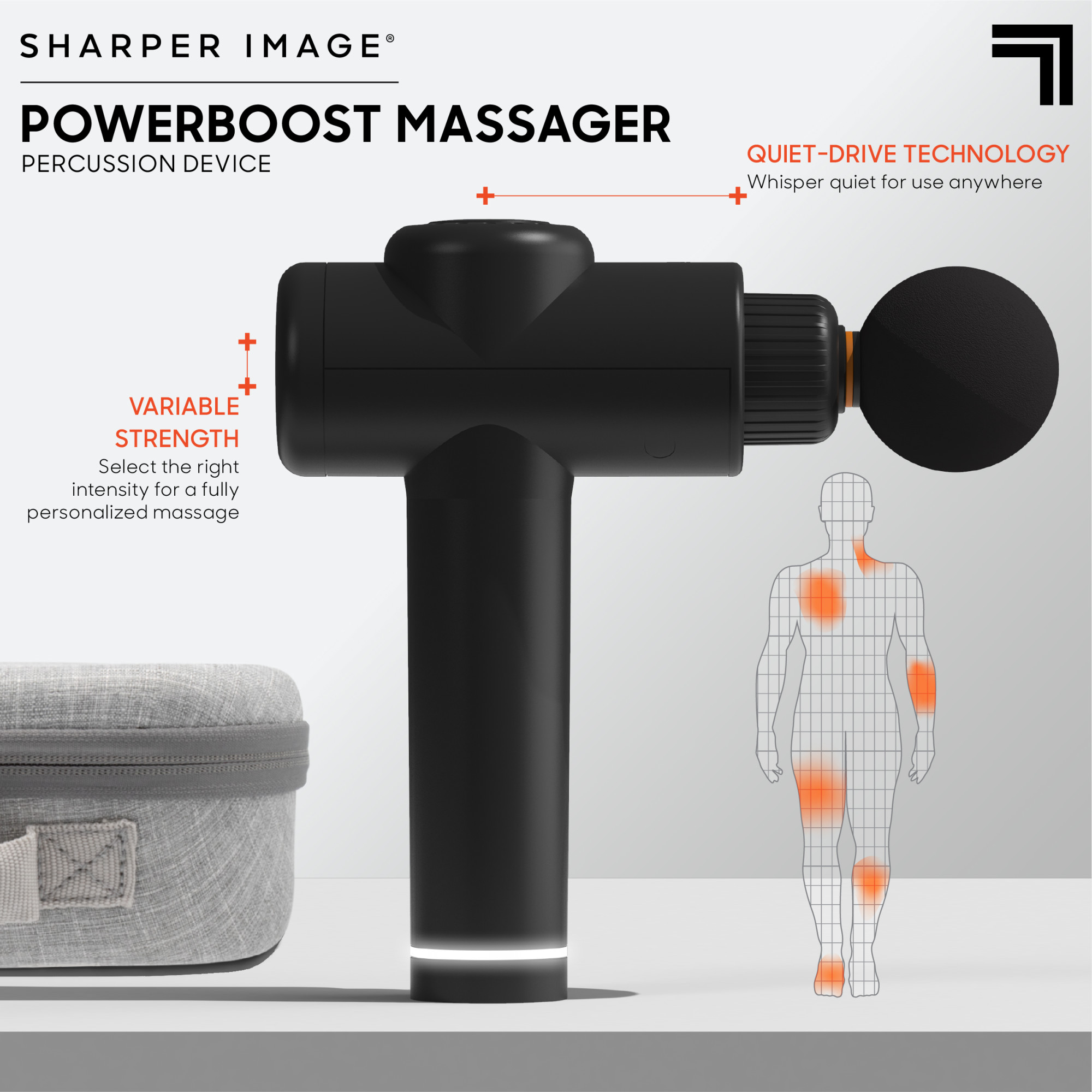 Sharper Image® Powerboost® Deep Tissue Percussion Massager, Massage Gun with 5 Attachments, Whisper Quiet Operation, Variable Strength - image 3 of 15