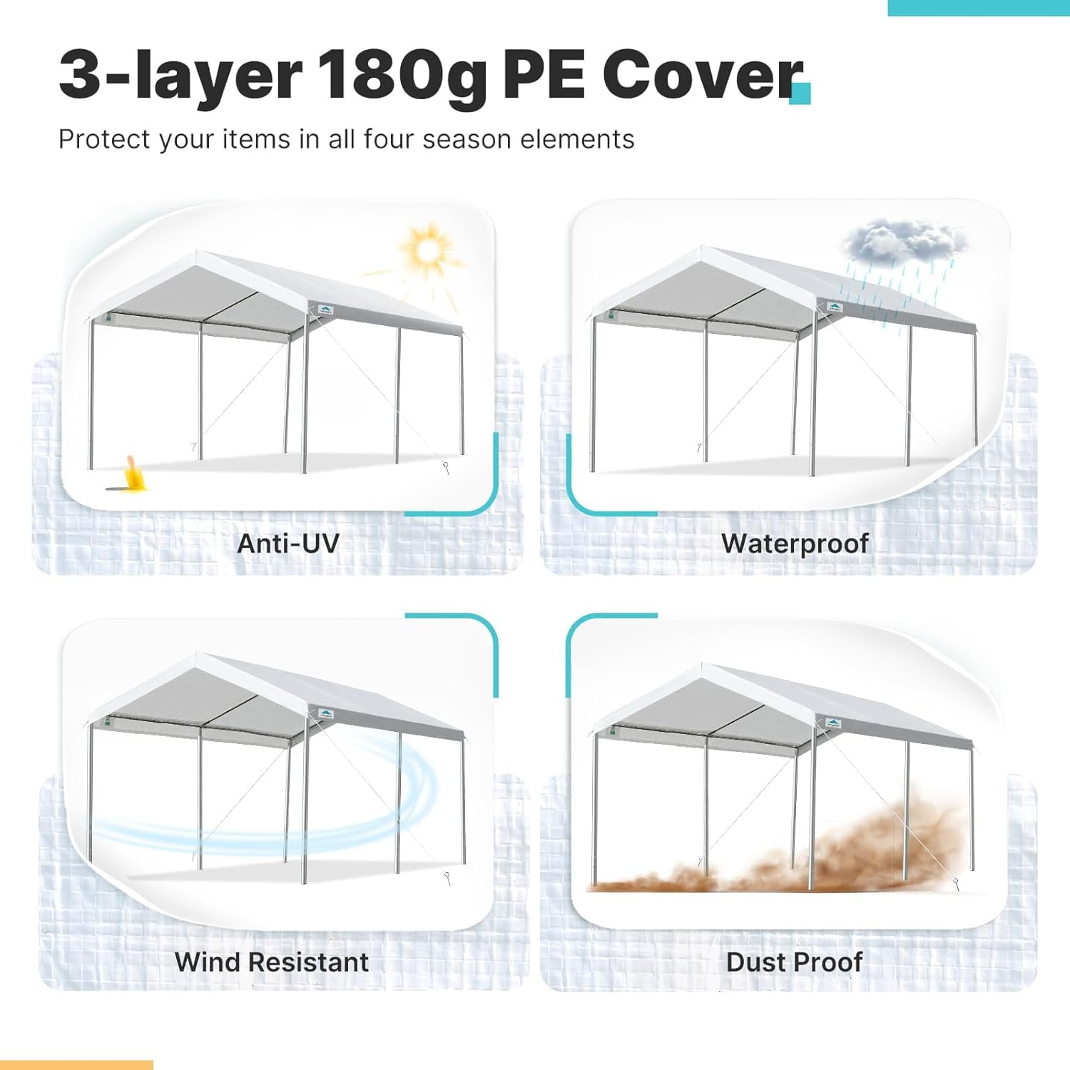 ADVANCE OUTDOOR 10x15 ft Carports Heavy Duty Car Canopy Garage Party Tent Boat Shelter, Adjustable Height from 9.5 ft to 11 ft, White