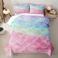 thumbnail image 2 of meiyoeat Glitter Gradient Mermaid Scale Twin Quilt Set for Girls, Rainbow Ocean Fairy Twin Coverlet Set, Pink Blue, 2 Pieces, 2 of 7