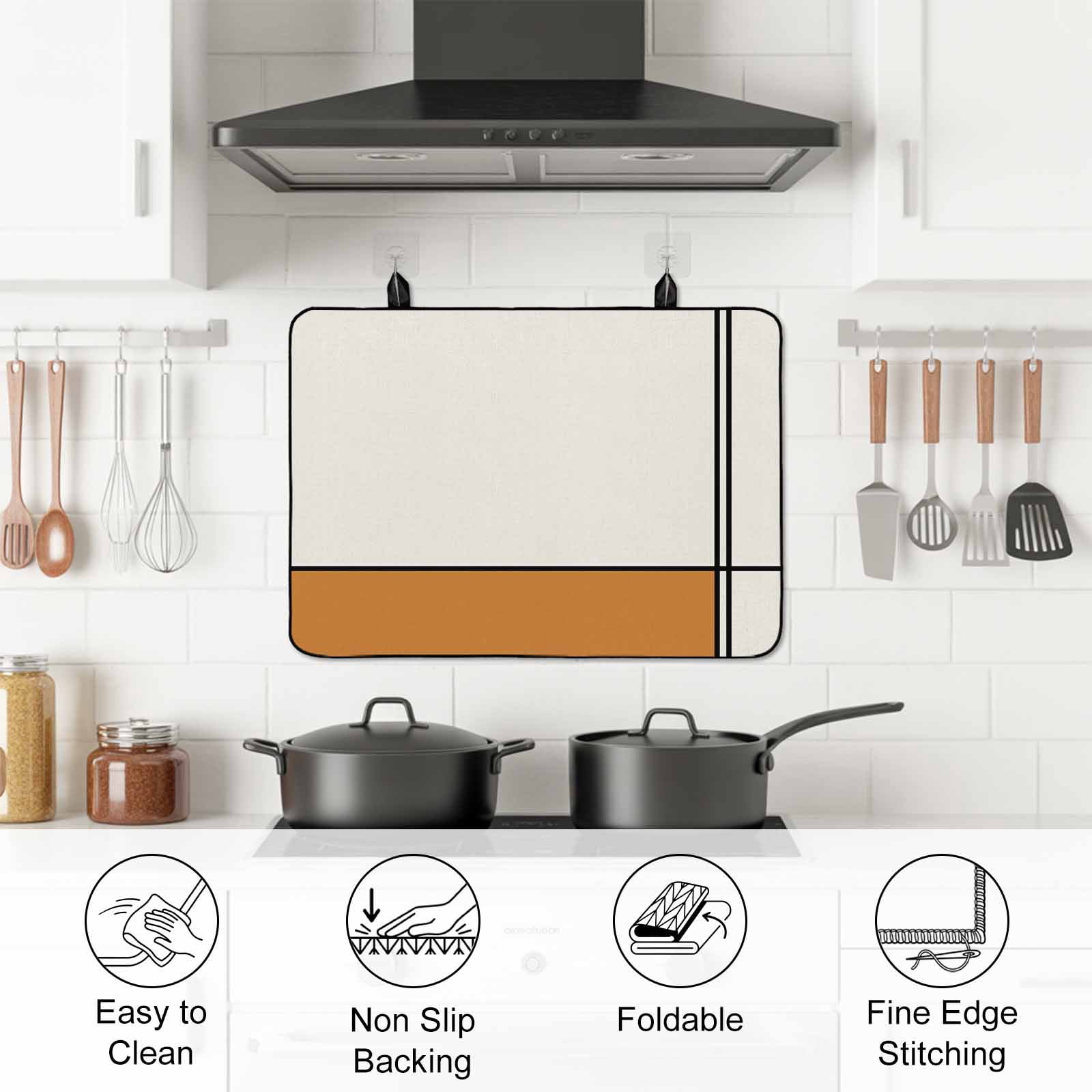 Orange, Stove Top Cover for Electric Stove, Heat-proof & Non Slip Glass Top Stove Cover Protector, Modern Abstract Geometric Patchwork Stripes Art Kitchen Flat Cooktop Rubber Mat 28.5x20.5 Inches