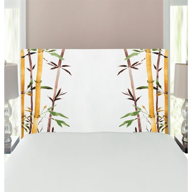 Bamboo Print Headboard, Bamboo Grove Calm Your Mind Slow down Relax Hand Drawn Style Art, Upholstered Decorative Metal Bed Headboard with Memory Foam, Twin Size, Cream Brown White, by Ambesonne