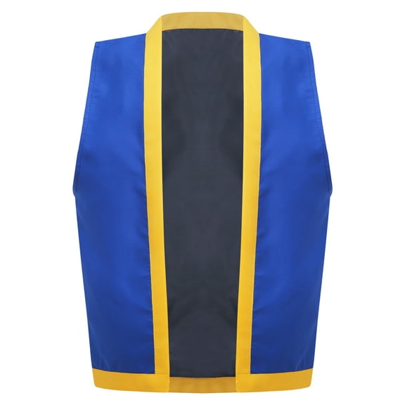 TiaoBug Kids Gothic Vintage Vest Open Front Fully Lined Dressy Waistcoat Halloween Dress Up Royal Blue 8-10