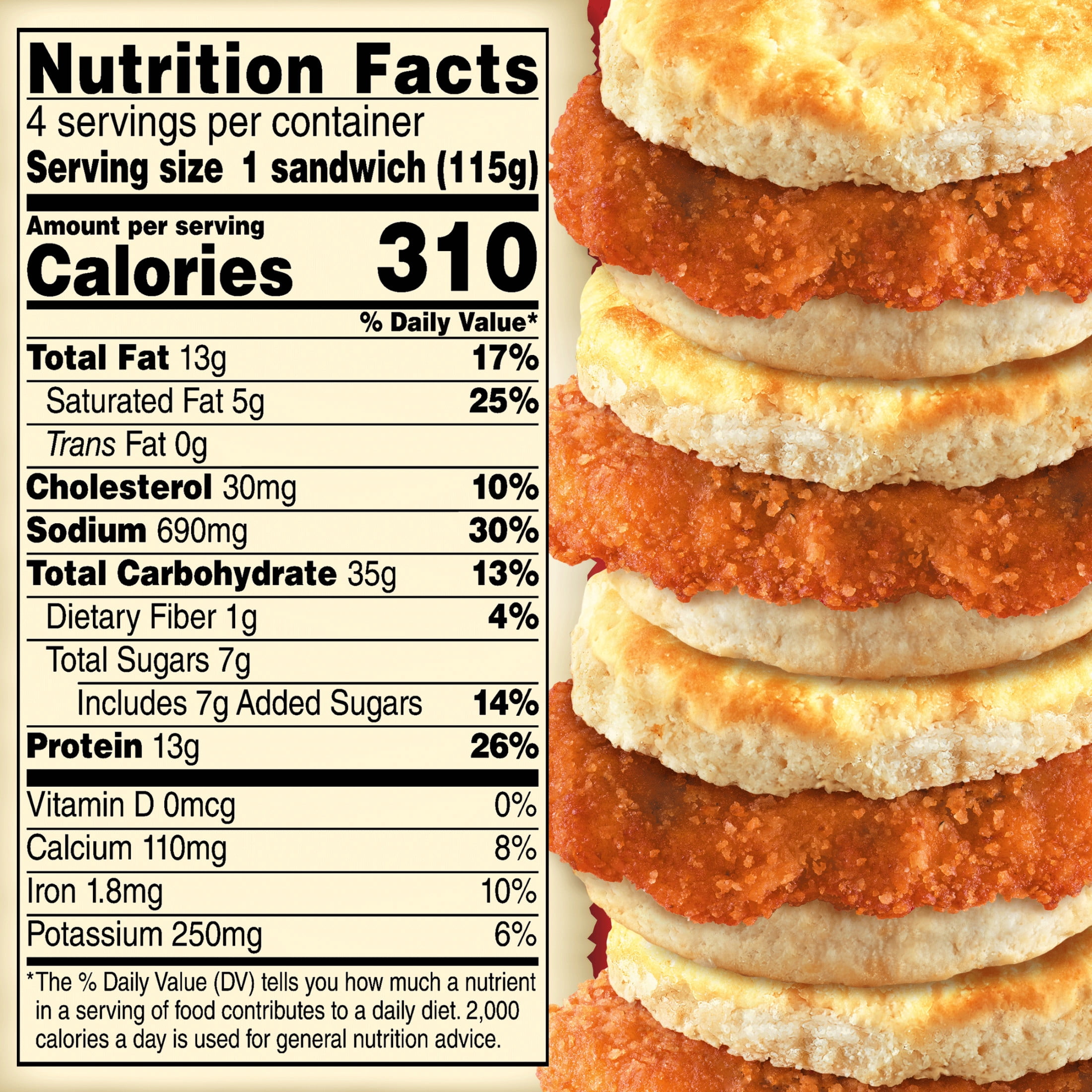 Jimmy Dean Frozen Breakfast Sandwich, Chicken Honey Biscuit, 4 Count