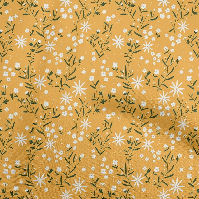oneOone Velvet Gamboge Yellow Fabric Kids Floral Craft Projects Decor Fabric Printed By The Yard 58 Inch Wide