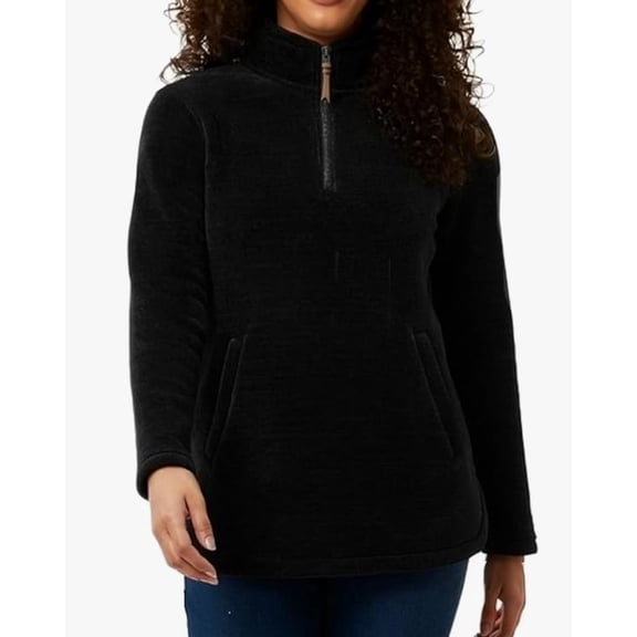 32 Degrees Heat - Women's Mock Neck Fleece 1/4 Zip Pullover Sweater w/ Pockets - Color Black- Size Large