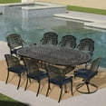 thumbnail image 2 of VIVIJASON 9-Piece Patio Furniture Dining Set, All-Weather Cast Aluminum Outdoor Conversation Set, Include 6 Stationary Chairs, 2 Swivel Dining Chairs, Oval Table with Umbrella Hole, Navy Blue Cushion, 2 of 7