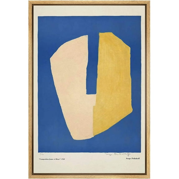 PixonSign Framed Canvas Print Wall Art Serge Poliakoff Yellow Blue Blocks Abstract Shapes Illustrations Fine Art Decorative Minimalist Relax/Calm for Living Room, Bedroom, Office - 16"x24" Natural