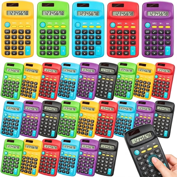GJX 24 Pcs Basic Calculators,Pocket-Size Mini with 8 Digit Display | Solar/Battery Dual Power - for Students,Classroom,Junior High,School,Home & Office (6 Colors)