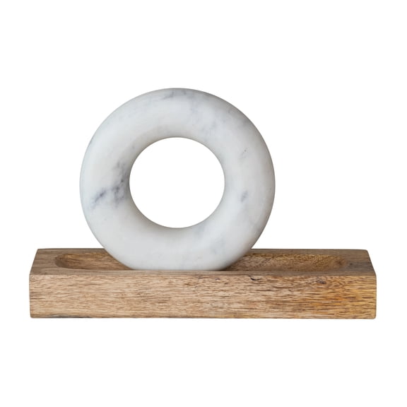 Creative Co-Op Mango Wood Mortar with Marble Ring Shaped Pestle, Natural and White