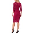 thumbnail image 3 of Vestido de encaje Allegra K para mujeres, con mangas 3/4, escote cuadrado, midi, recto, talla XS, rojo oscuro, 3 of 5