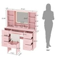 thumbnail image 5 of 47" Large Vanity Desk with LED Lighted Mirror & Power Outlet & 7 Drawers, Makeup Vanity Table Set with Storage Stool and Hair Dryer Rack, Pink, 5 of 14
