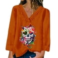 thumbnail image 1 of Camiseta YONGSHENG holgada de manga larga con estampado de calavera para mujer Halloween, 1 of 2