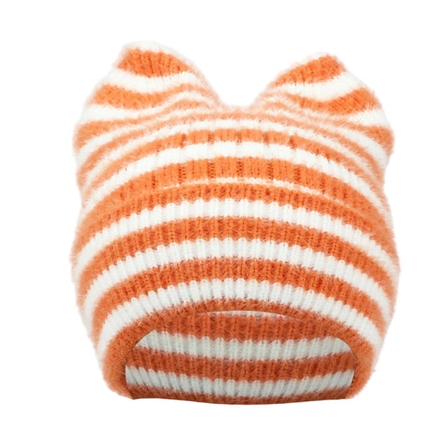 Gorro de lana con orejas de rayas y forma de pan al vapor para niños, gorro de invierno grueso con protección para las orejas, gorro de mujer