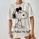 thumbnail image 2 of 2024 Camiseta de Snoopy para madre e hija, diseño de cuello redondo para mujer y niña, top de verano de manga corta con escote sexy y estampado de dibujos animados, 2 of 4