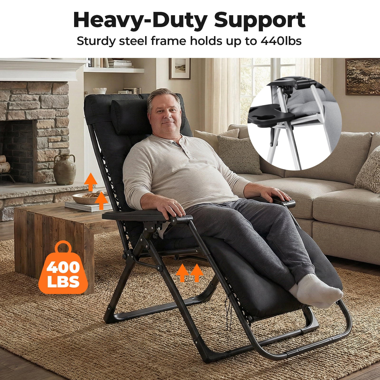 Alvantor Portable Zero Gravity Chair with Ergonomic Design and 440 lbs Capacity