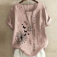 thumbnail image 2 of VJATTWR T-Shirts à Manches Courtes pour Femmes T-Shirts d'Été pour Dames Mode Décontractée Grande Taille Ample Imprimé T-Shirt Rétro à Manches Courtes en Lin L, 2 of 3