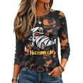 thumbnail image 3 of Halloween T Shirts for Women Long Sleeve Crew Neck Pumpkin Ghost Witch Print Fall Tunic Tops Casual Slim Fit Pullover Trendy Tee, 3 of 5