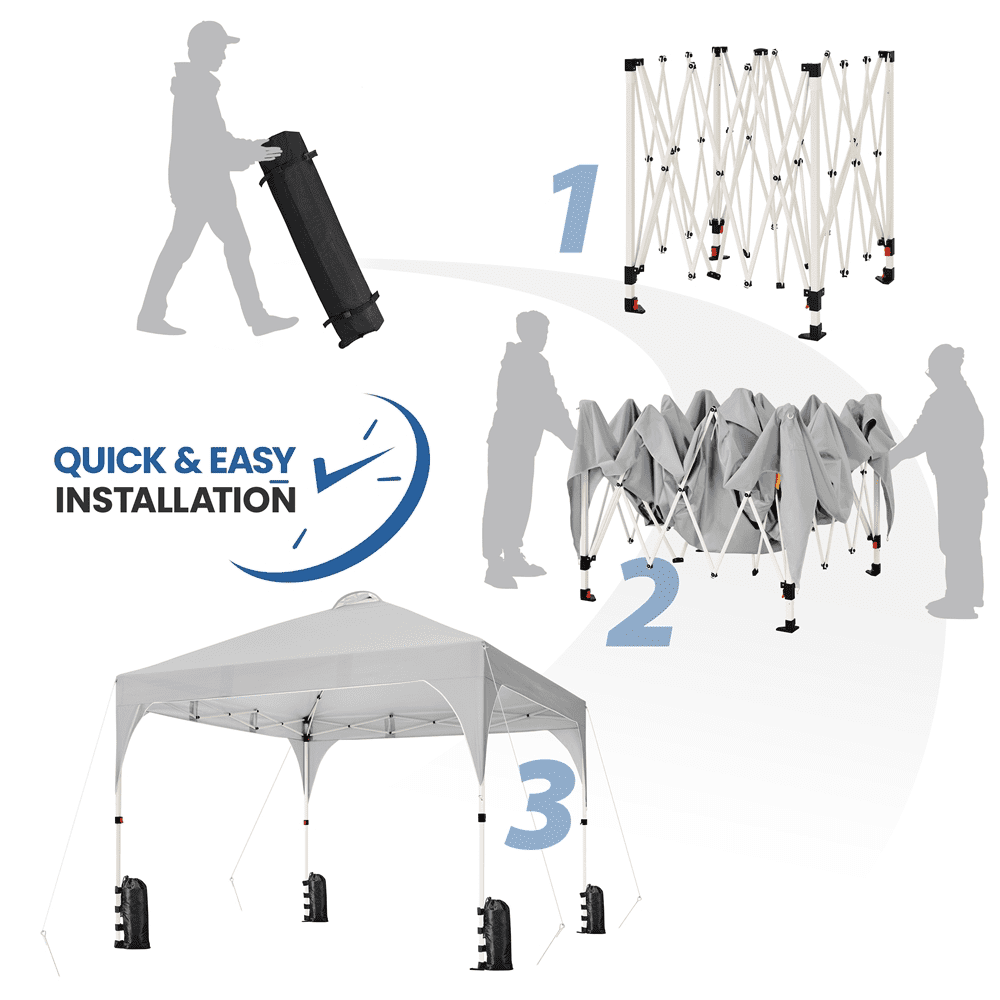 Alden Design Outdoor Canopy Tent with Stakes Ropes Sandbags Wheeled Bag for Patio, Light Gray