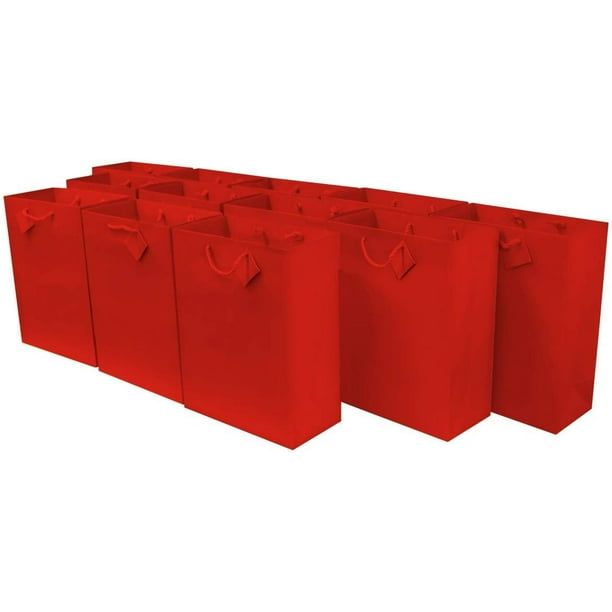 Red Gift bags with Handles, Designer Solid Red Paper Gift Wrap Bags for
