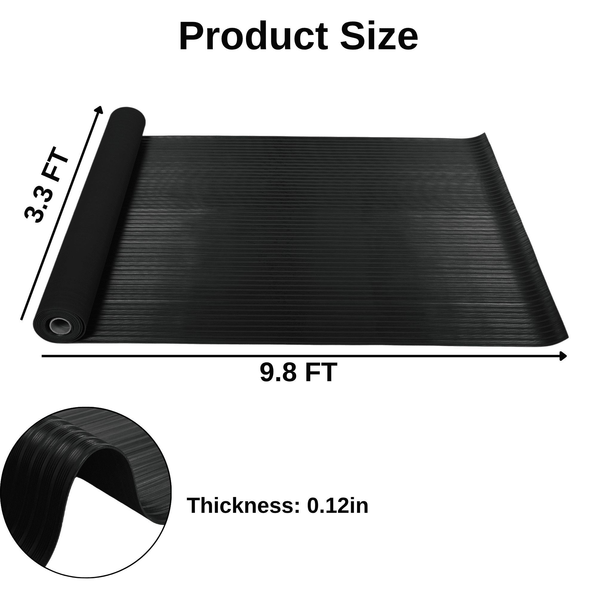 Qunbio Corrugated Rubber Floor Mat, 3.3ft x 9.8ft Fine Rib Heavy Duty Garage Floor Mat for Home, Entryway, Lab, Indoor Outdoor Floor Protection