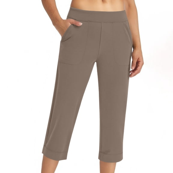 Purcolt Women's Capri Pants Soft Tummy Control High Waist Workout Sweatpants Summer Causal Cropped Pants Lounge Pants with Pockets