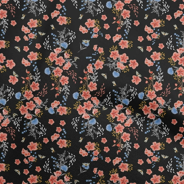 oneOone Cotton Poplin Red Fabric Floral Craft Projects Decor Fabric Printed By The Yard 42 Inch Wide